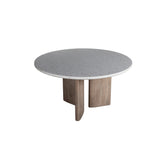 Harrell White Terrazzo and Antique Wood Wash Finish Round Outdoor Dining Table